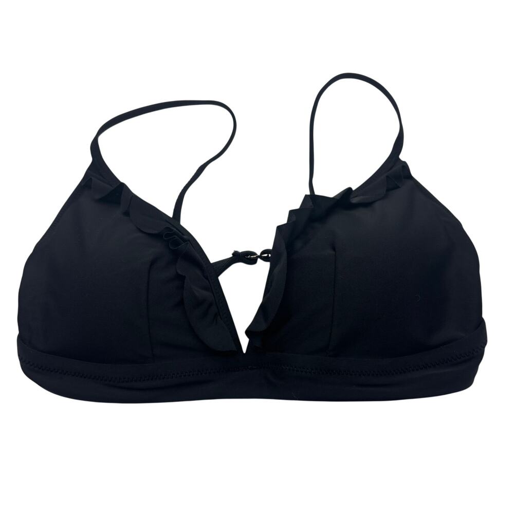 J.Crew Black Ruffle Bikini Top Size XS Adjustable Straps Swim Top
